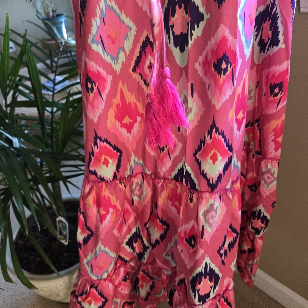 Pink Patchwork Ruffle Bohemian Maxi Skirt Size Medium - Picture 8 of 12